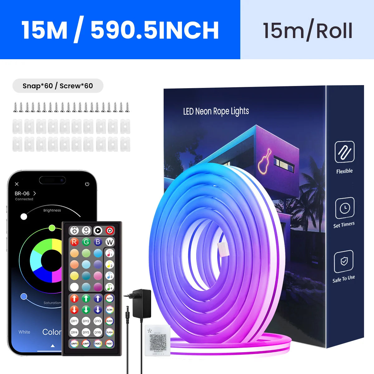 RGB LED Neon Light Strip (Remote & App Control) - Waterproof for Outdoor and Indoor Use