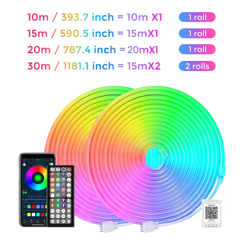 RGB LED Neon Light Strip (Remote & App Control) - Waterproof for Outdoor and Indoor Use
