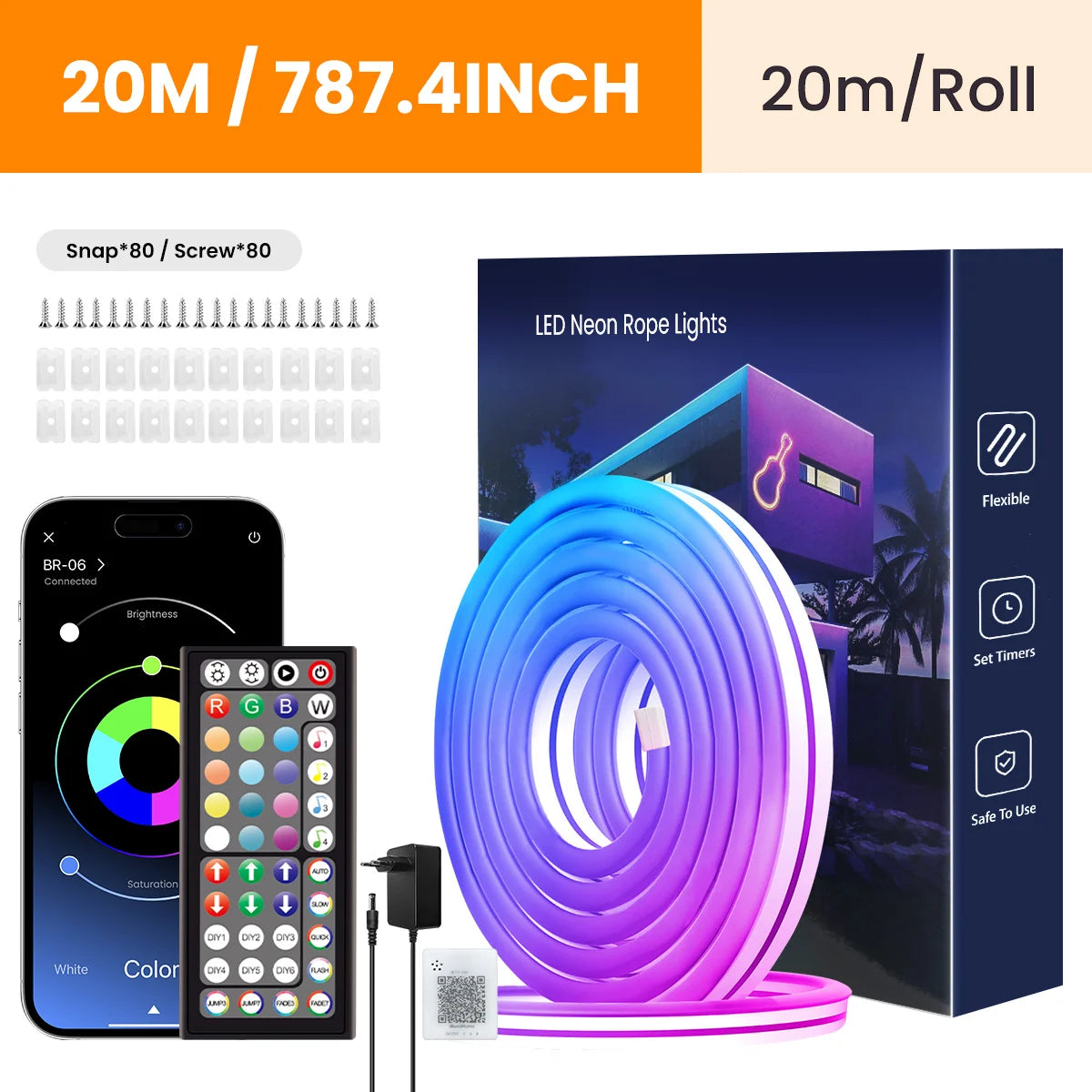 RGB LED Neon Light Strip (Remote & App Control) - Waterproof for Outdoor and Indoor Use