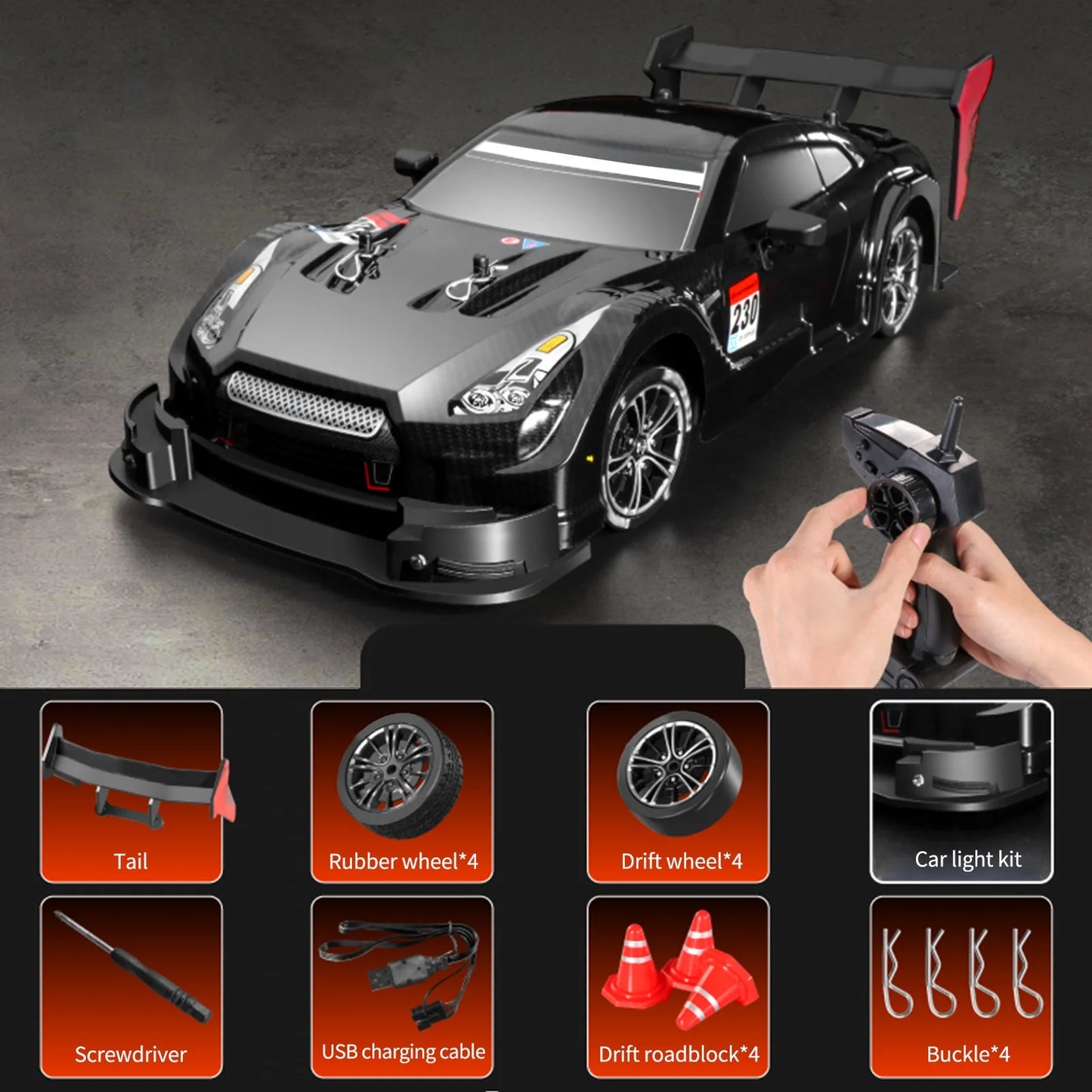 Extreme Drift RC Car: 1/16 Scale, 30km/h High Speed, 2.4GHz 4WD Race Ready (RTR).