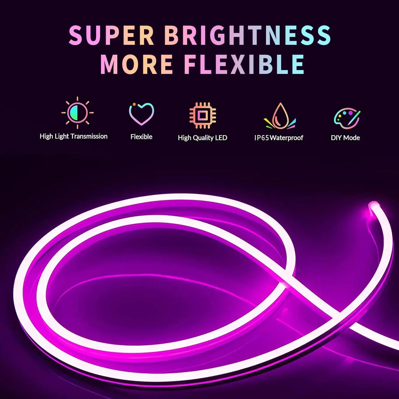 RGB LED Neon Light Strip (Remote & App Control) - Waterproof for Outdoor and Indoor Use
