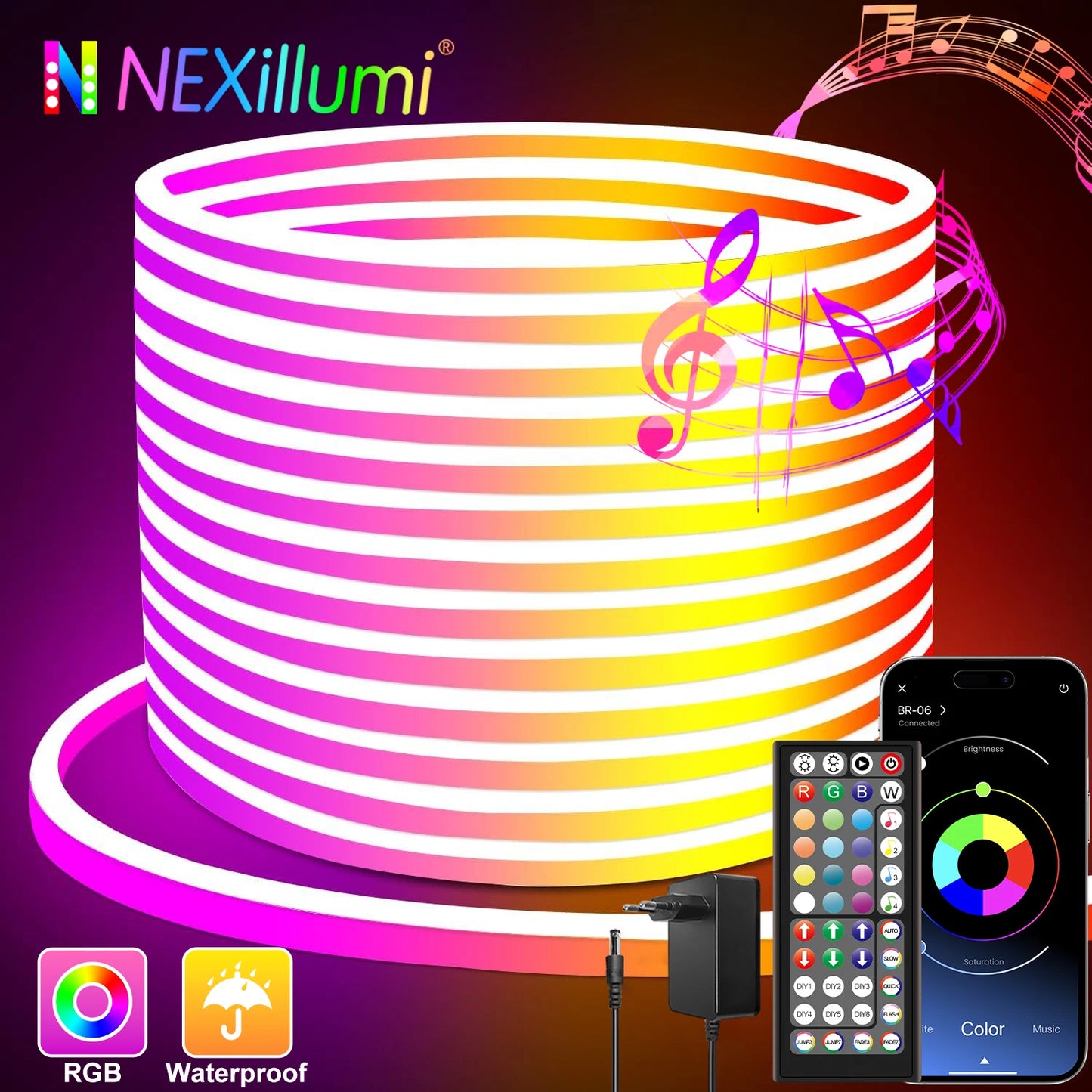 RGB LED Neon Light Strip (Remote & App Control) - Waterproof for Outdoor and Indoor Use