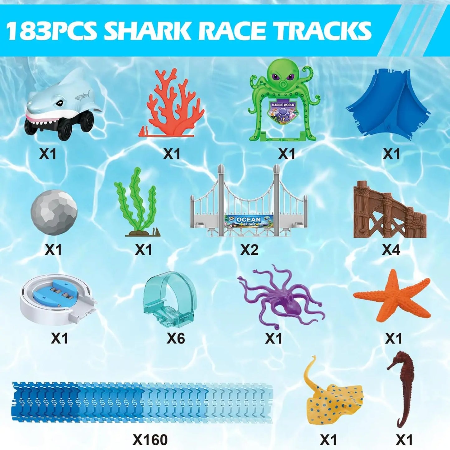 Shark Race Track Toy: Flexible, Bendable Rail Car Set for Kids 3+ (STEM Educational).
