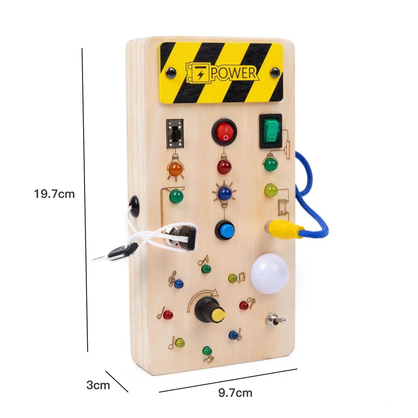 Montessori Wooden Busy Board with LED Lights – Sensory Learning Toy for Toddlers (2–4 Years) & Travel Activities.