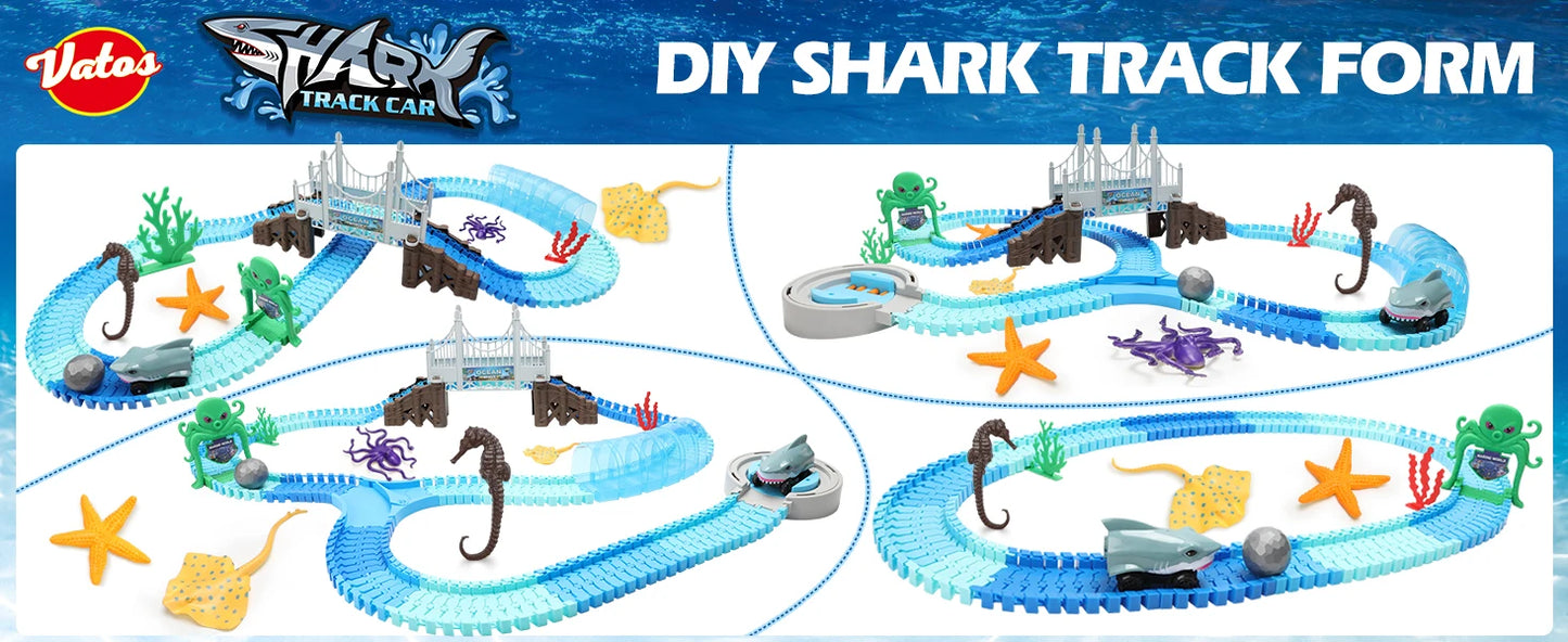 Shark Race Track Toy: Flexible, Bendable Rail Car Set for Kids 3+ (STEM Educational).