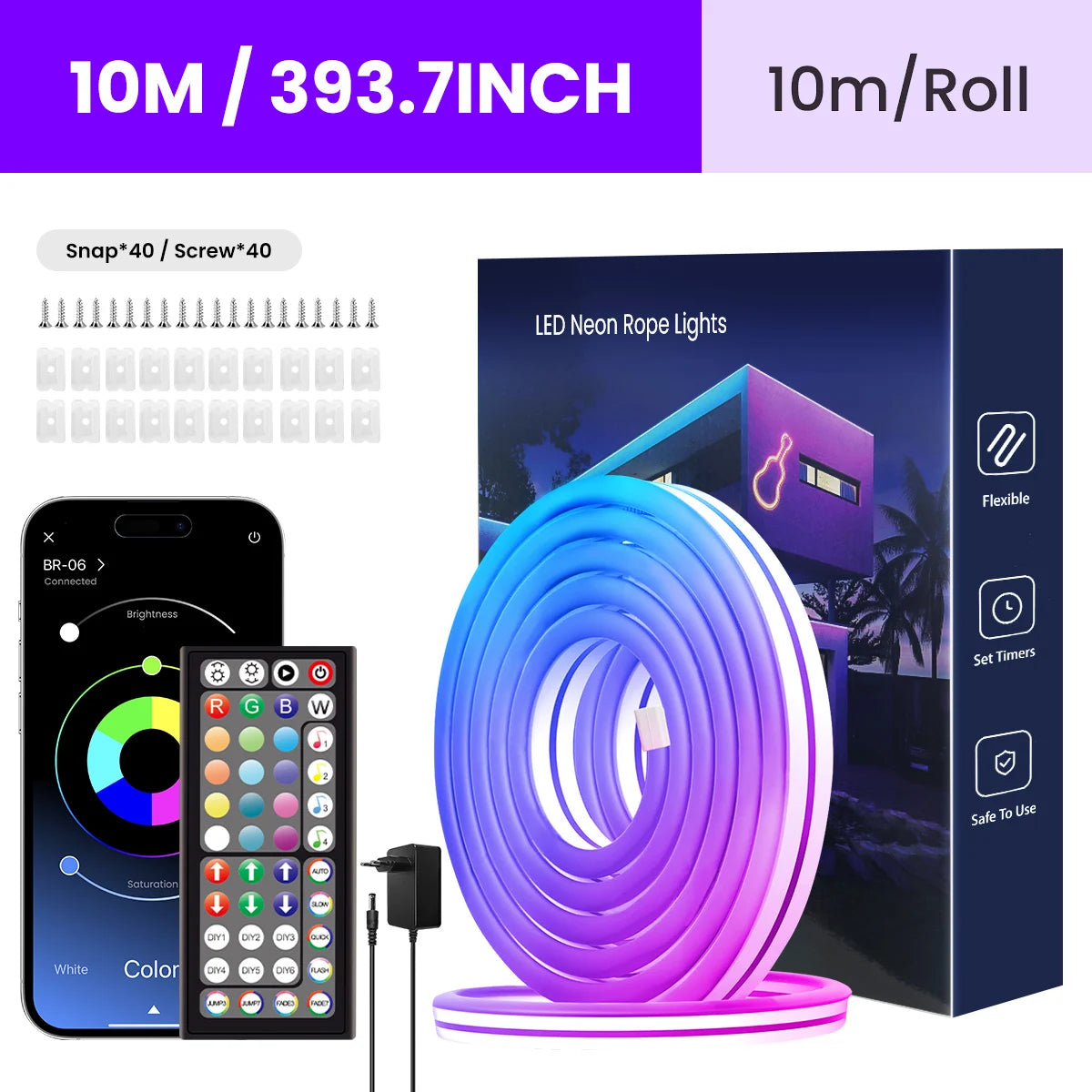 RGB LED Neon Light Strip (Remote & App Control) - Waterproof for Outdoor and Indoor Use