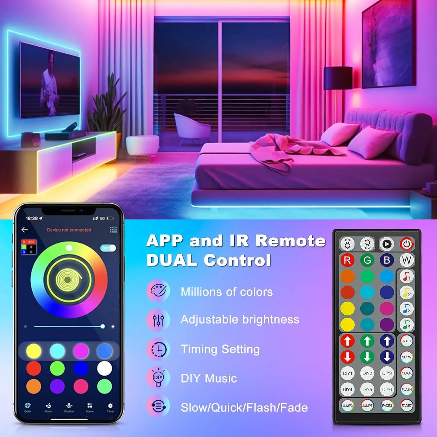 Pro-Grade Smart RGB LED Strip Lights | App & Remote Control Ambiance Lighting