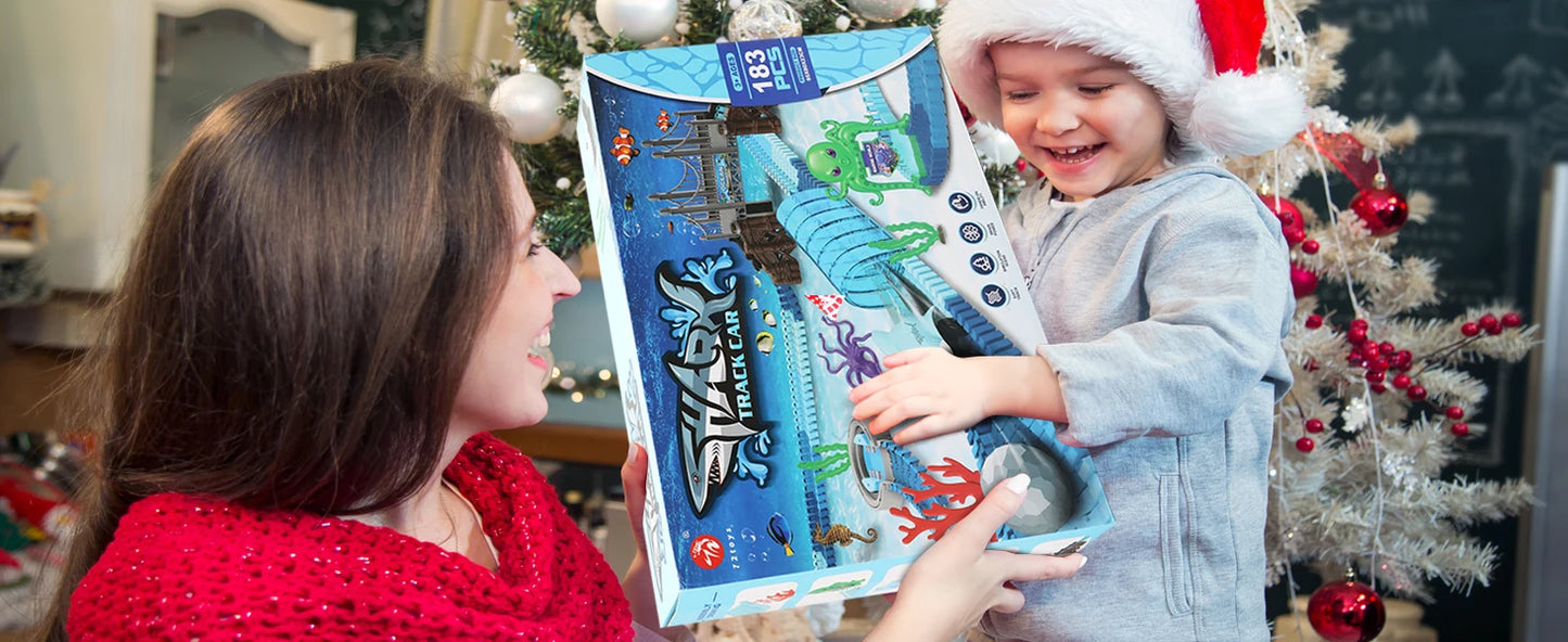 Shark Race Track Toy: Flexible, Bendable Rail Car Set for Kids 3+ (STEM Educational).