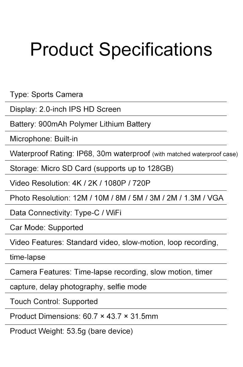 4K Ultra HD Sports Action Camera (Waterproof & WiFi) 30M . Export to Sheets