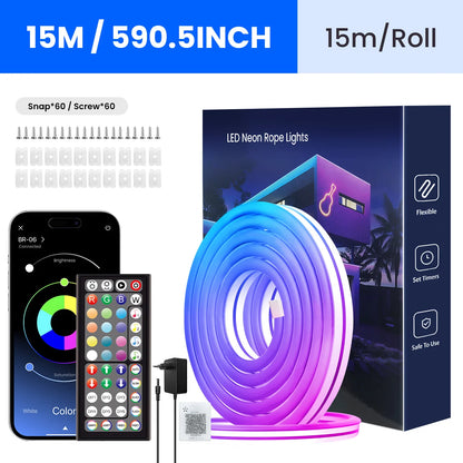 RGB LED Neon Light Strip (Remote & App Control) - Waterproof for Outdoor and Indoor Use