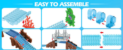 Shark Race Track Toy: Flexible, Bendable Rail Car Set for Kids 3+ (STEM Educational).