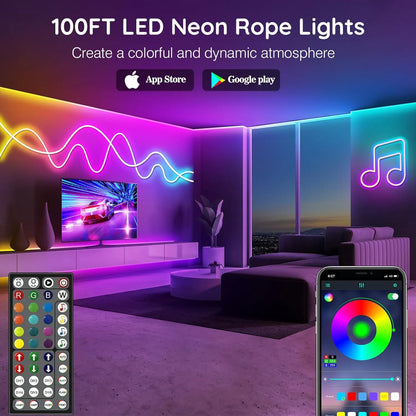 RGB LED Neon Light Strip (Remote & App Control) - Waterproof for Outdoor and Indoor Use