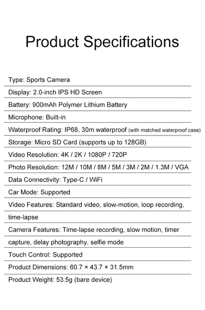 4K Ultra HD Sports Action Camera (Waterproof & WiFi) 30M .  Export to Sheets